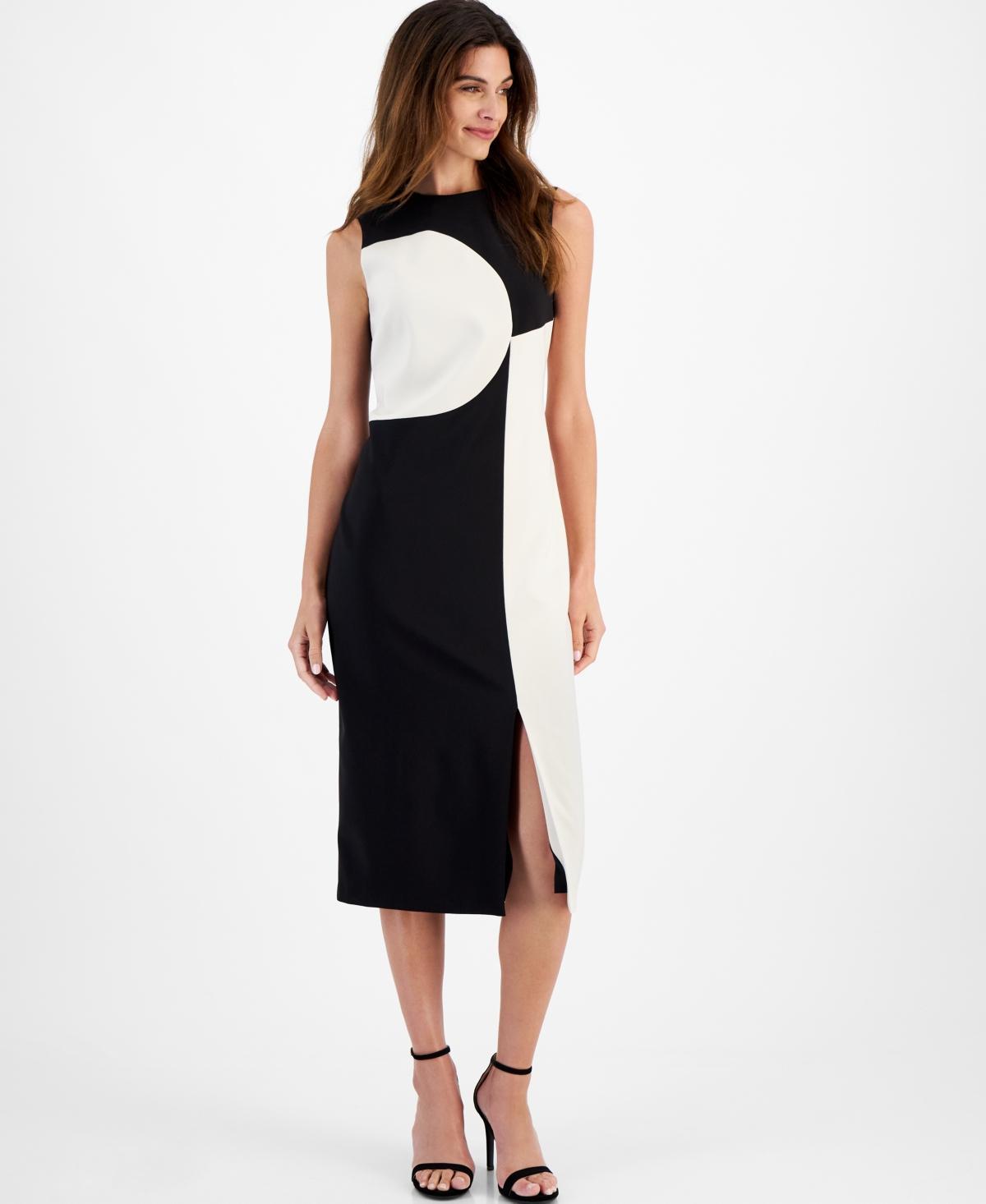 Anne Klein Womens Sleeveless Colorblocked Midi Dress Product Image