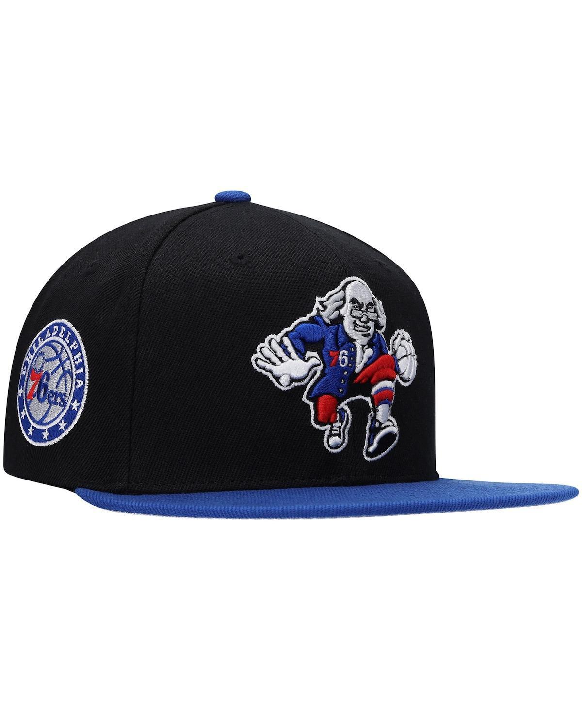 Mens Mitchell & Ness Black/Royal Philadelphia 76ers Side Core 2.0 Snapback Hat Product Image