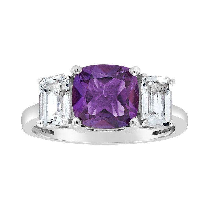 Alyson Layne Sterling Silver Amethyst & White Topaz 3-Stone Ring, Womens Product Image