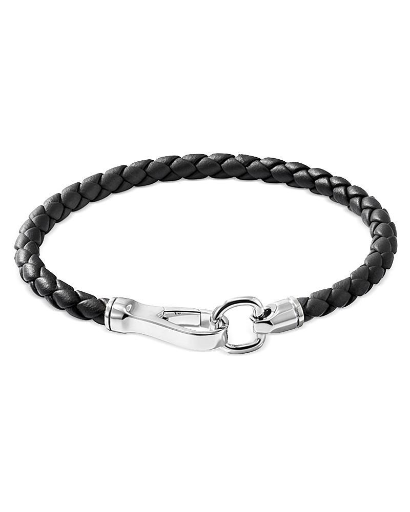 John Hardy Mens Silver Woven Leather Hook Clasp Bracelet Product Image