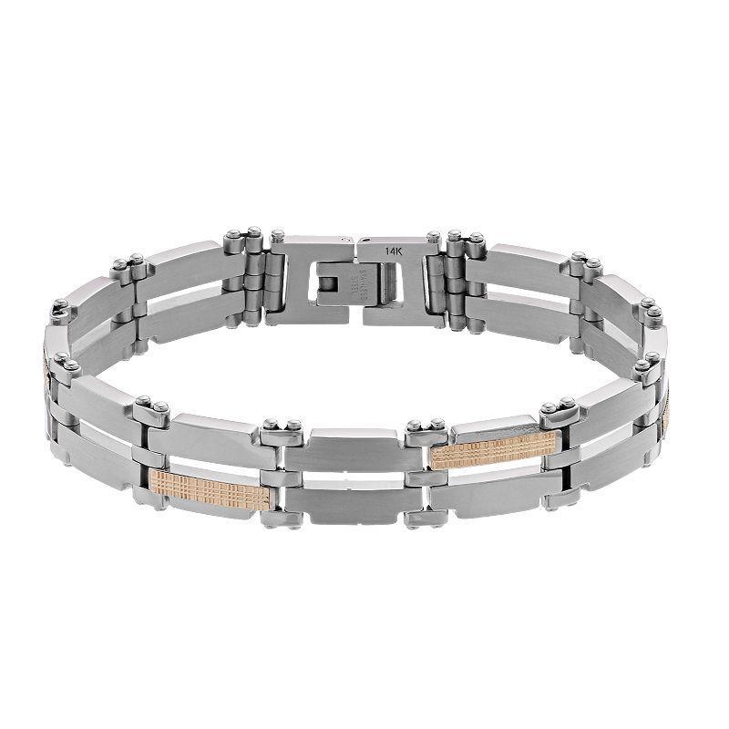 Mens Kristen Kesho 14k Gold Over Steel Woven Bar Link Bracelet Stainless Product Image