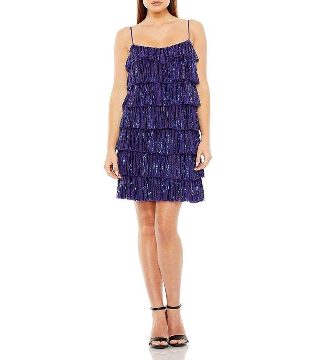 Mac Duggal Spaghetti Strap Tiered Sequin Shift Dress Product Image