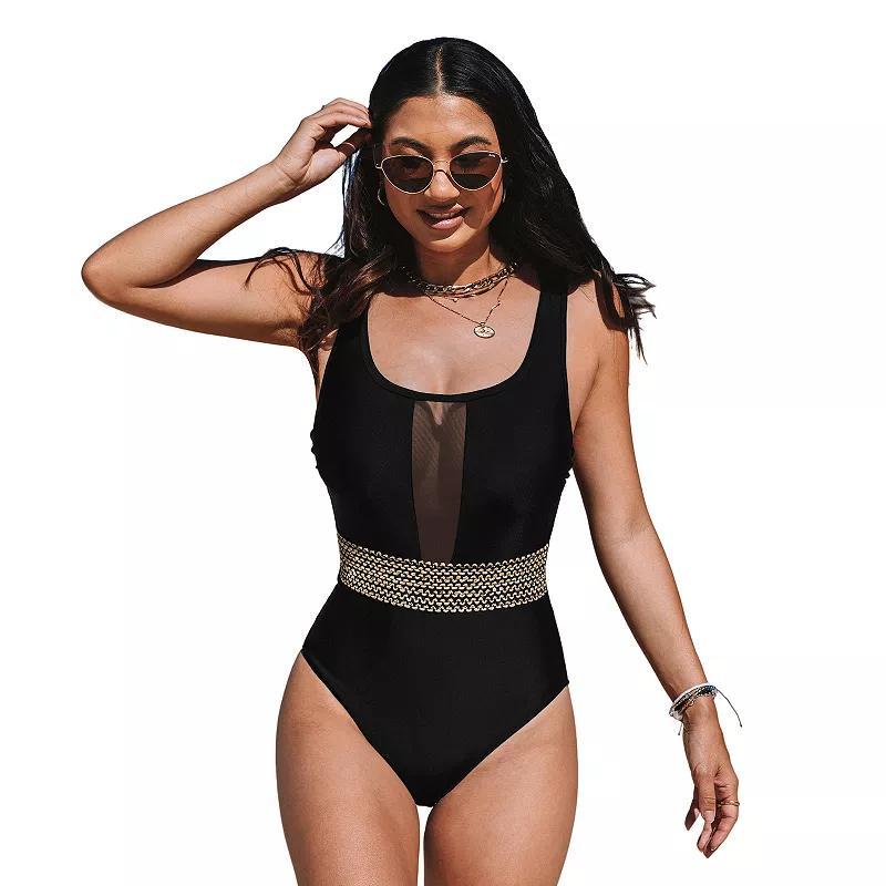 Womens Mesh Tummy Control Back Crisscross One Piece Swimsuit Product Image