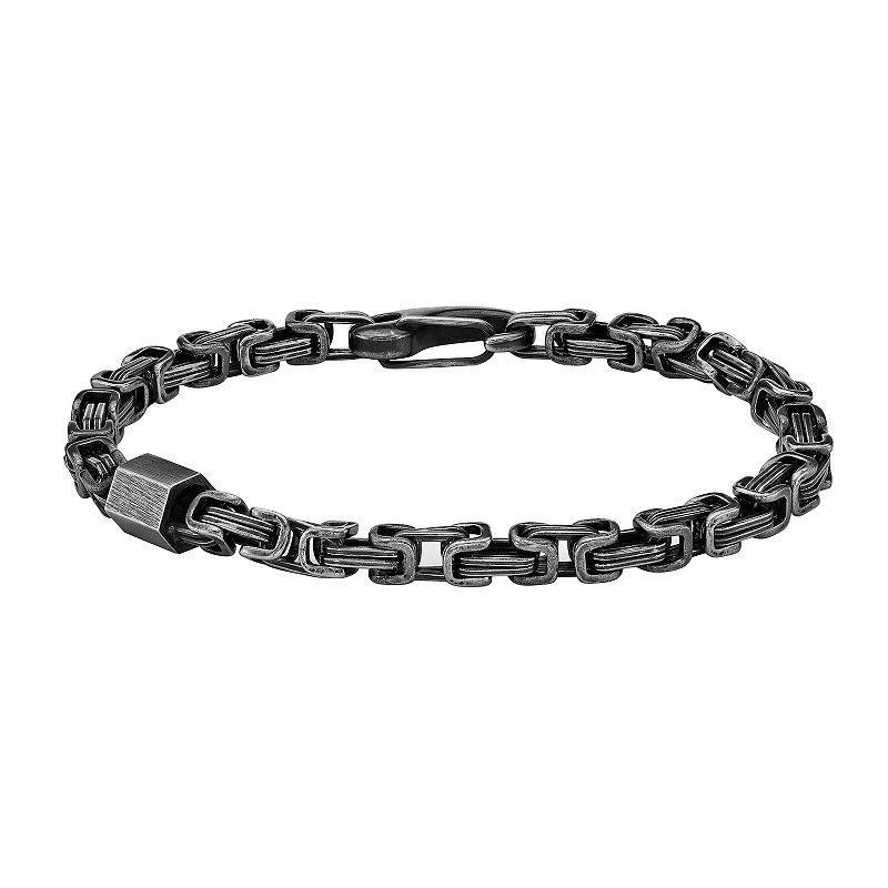 Mens LYNX Stainless Steel Black Ion Plated Byzantine Chain Bracelet Product Image