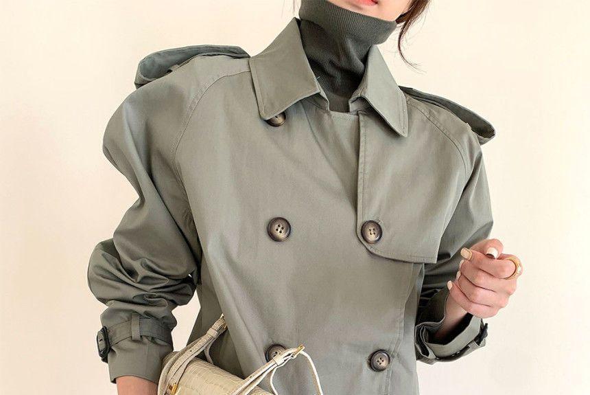 Collared Plain Double Breasted Trench Jacket Product Image