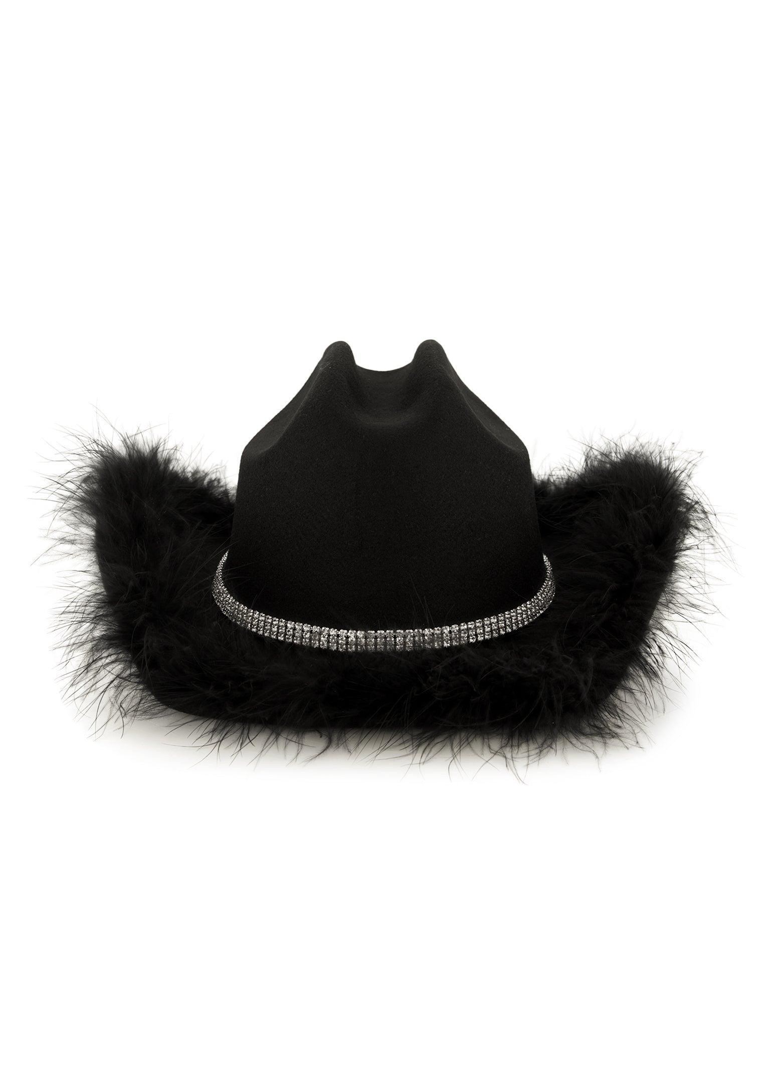 Feather Trim Rhinestone Cowboy Hat Female Product Image