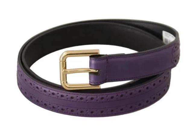 Purple Leather Gold Logo Engraved Metal Buckle Belt Product Image