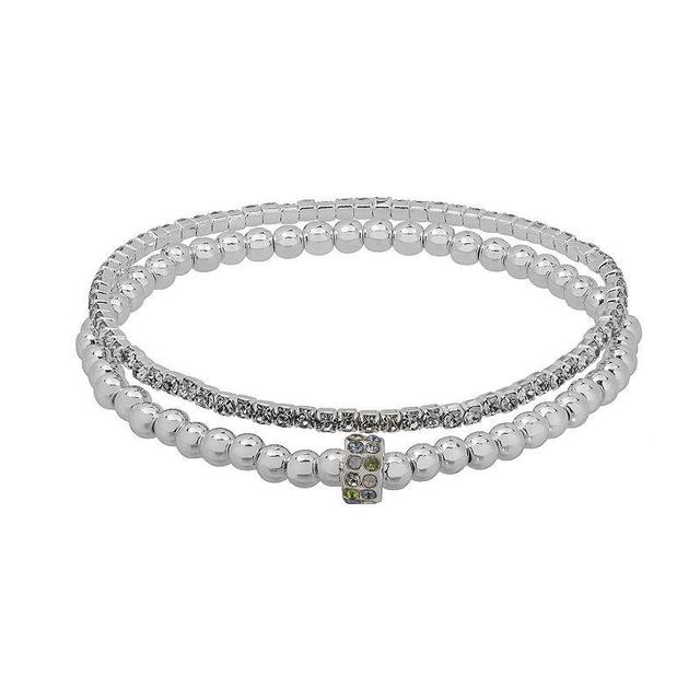 LC Lauren Conrad Silver Tone Crystal Stretch Bracelets Set, Womens Product Image