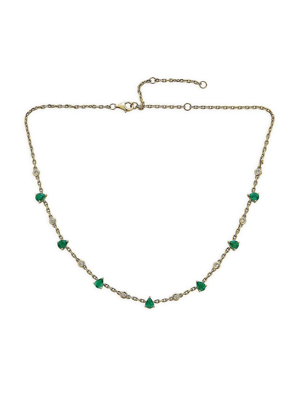 Womens 14K Yellow Gold, Emerald & 0.34 TCW Diamond Necklace Product Image