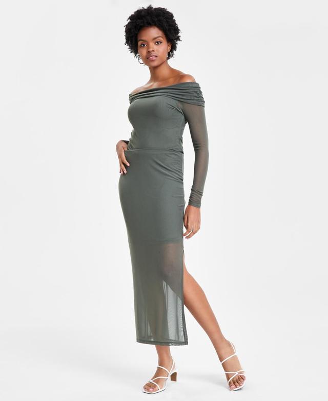 Bar Iii Womens Mesh Side-Slit Pull-On Midi Skirt, Created for Macys Product Image