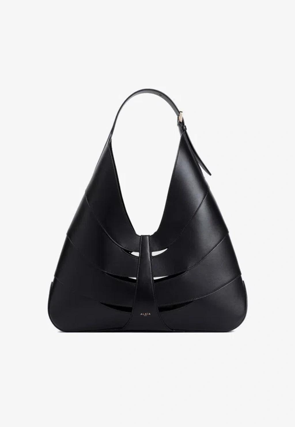 ALAÏA Delta Hobo Bag In Leather In Black Product Image