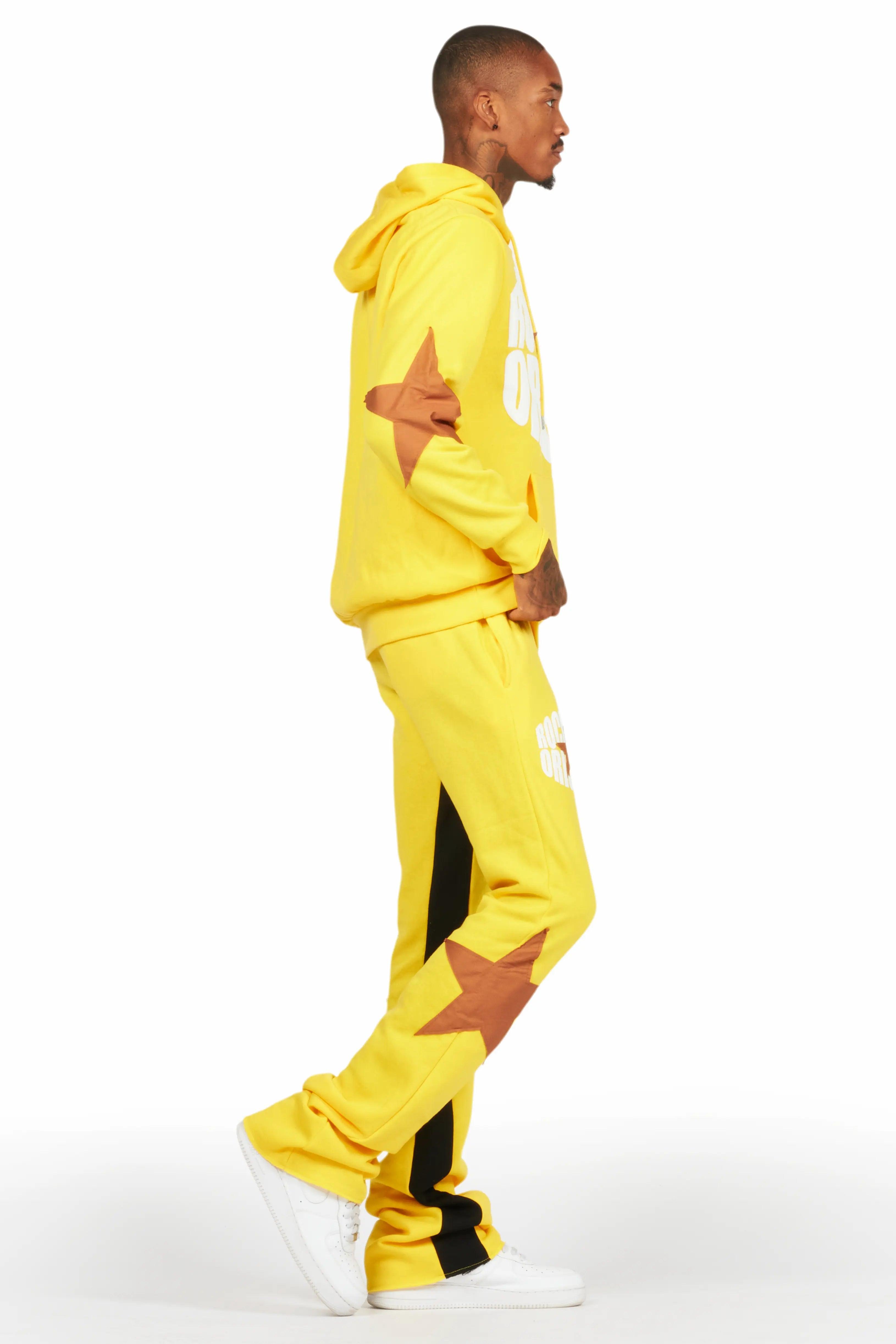 States Yellow Baggy Stacked Hoodie Track Set Male Product Image