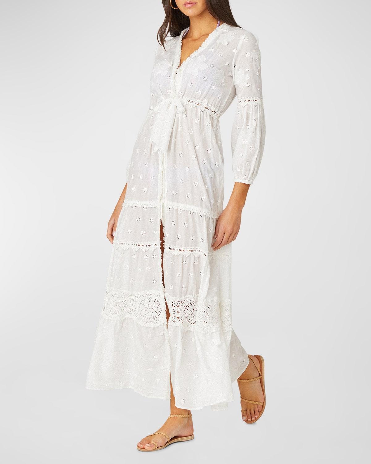 Womens Santorini Eyelet Tiered Maxi Dress Product Image