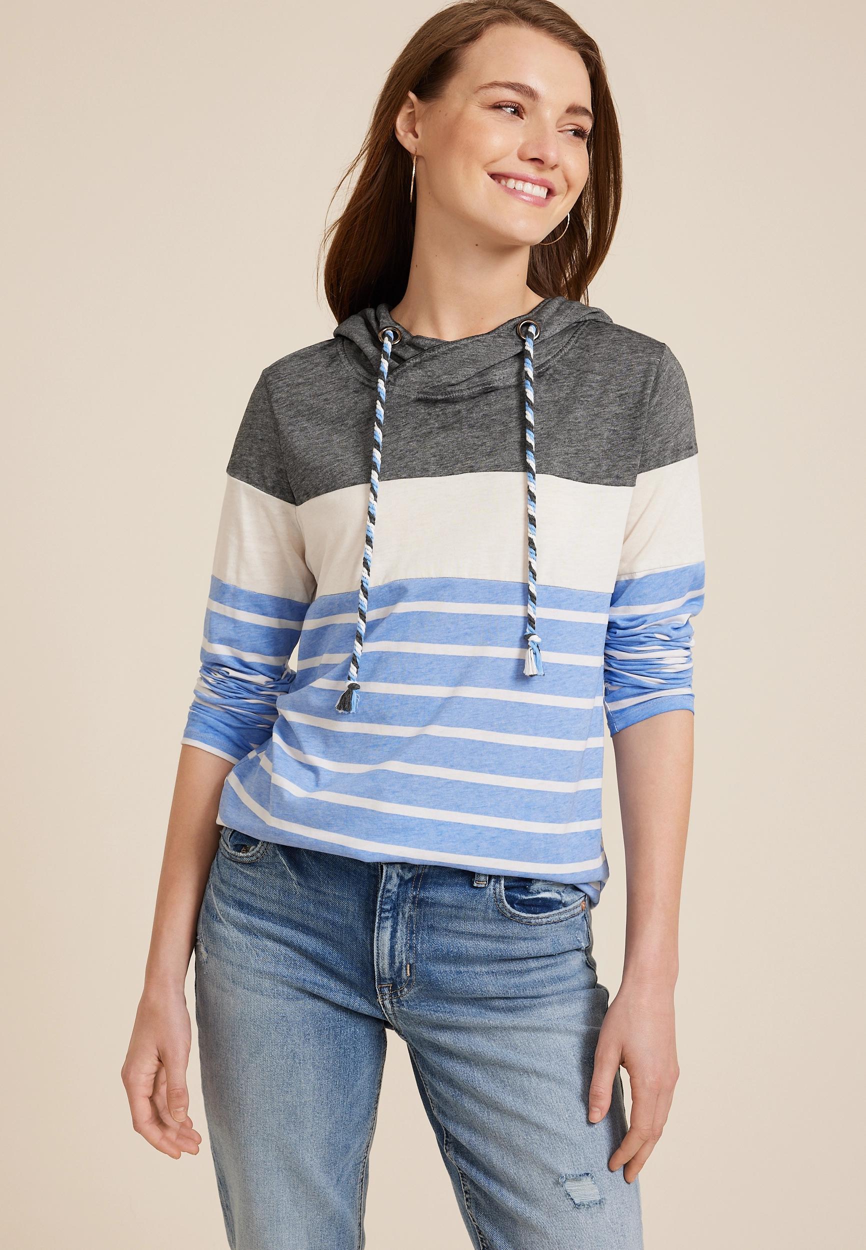 Maurices Womens Americana Striped Colorblock Hoodie Blue Size XX Large Product Image