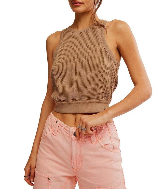 Free People Waffle Knit High Neck Sleeveless Cropped Thermal Vest Tank Product Image