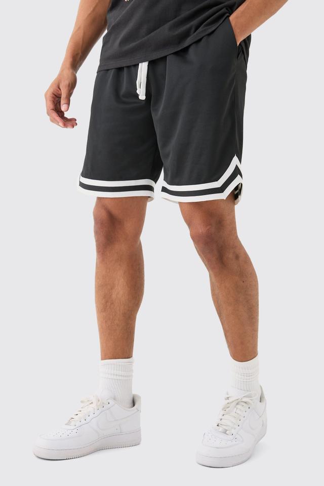 Mens Black Mid Length Mesh Basketball Short, Black Product Image