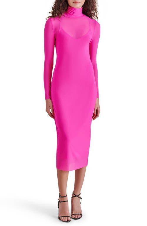 Steve Madden Vivienne Mesh Turtleneck Long Sleeve Bodycon Midi Dress Product Image