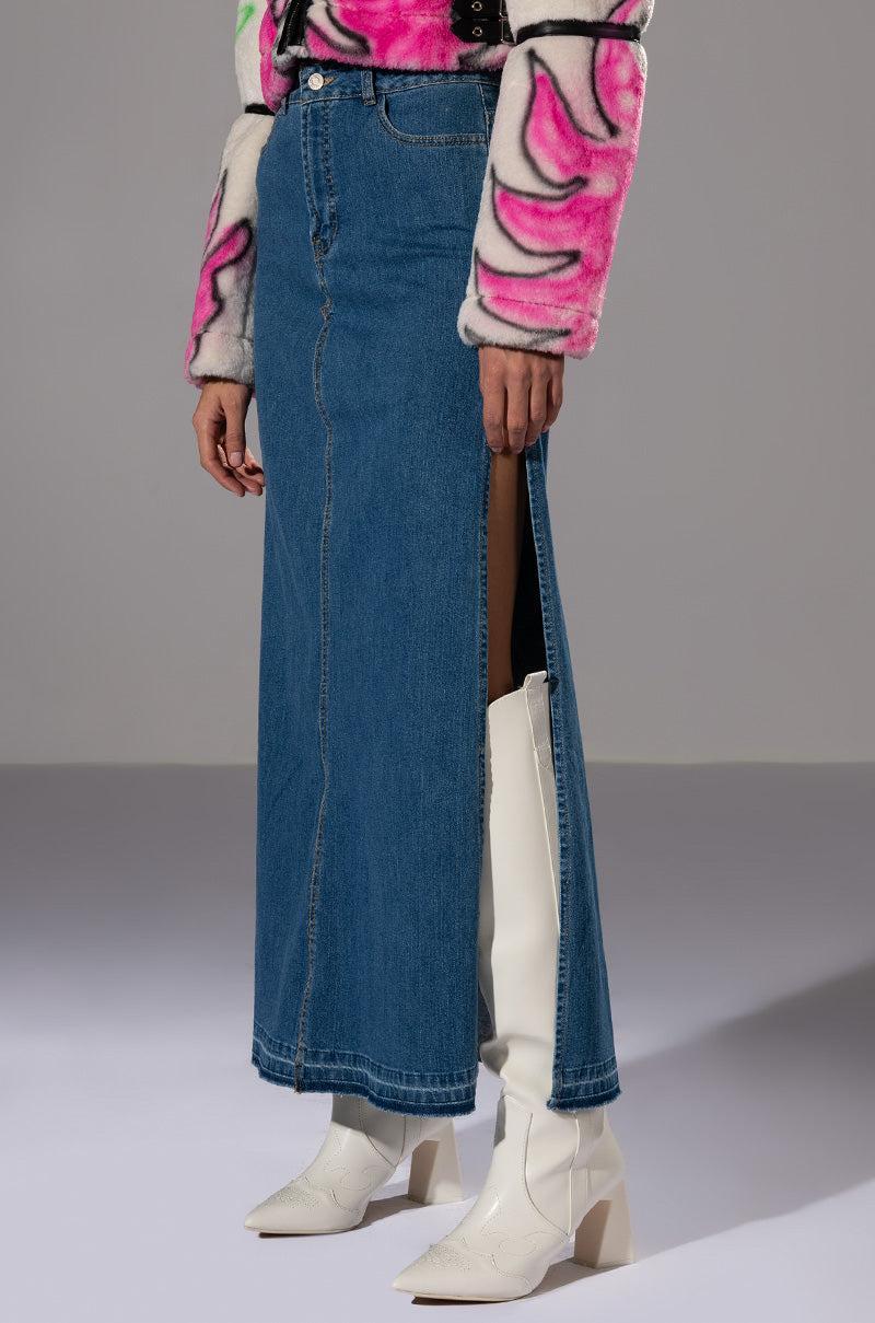 NATALIE DOUBLE SIDE SLIT DENIM SKIRT Product Image