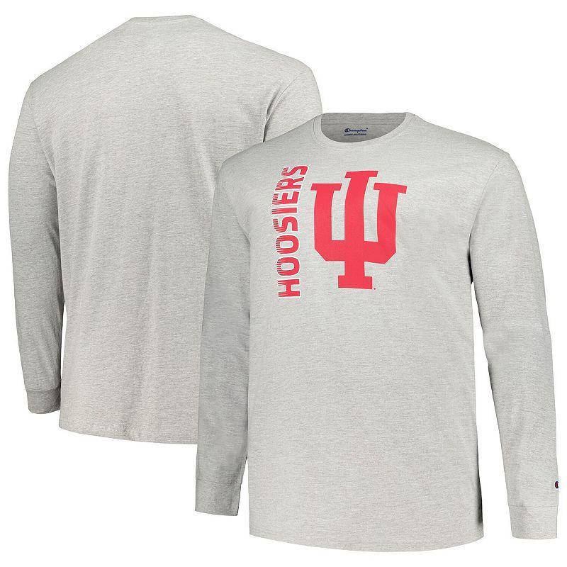 Mens Champion Heather Gray Indiana Hoosiers Big & Tall Mascot Long Sleeve T-Shirt Product Image