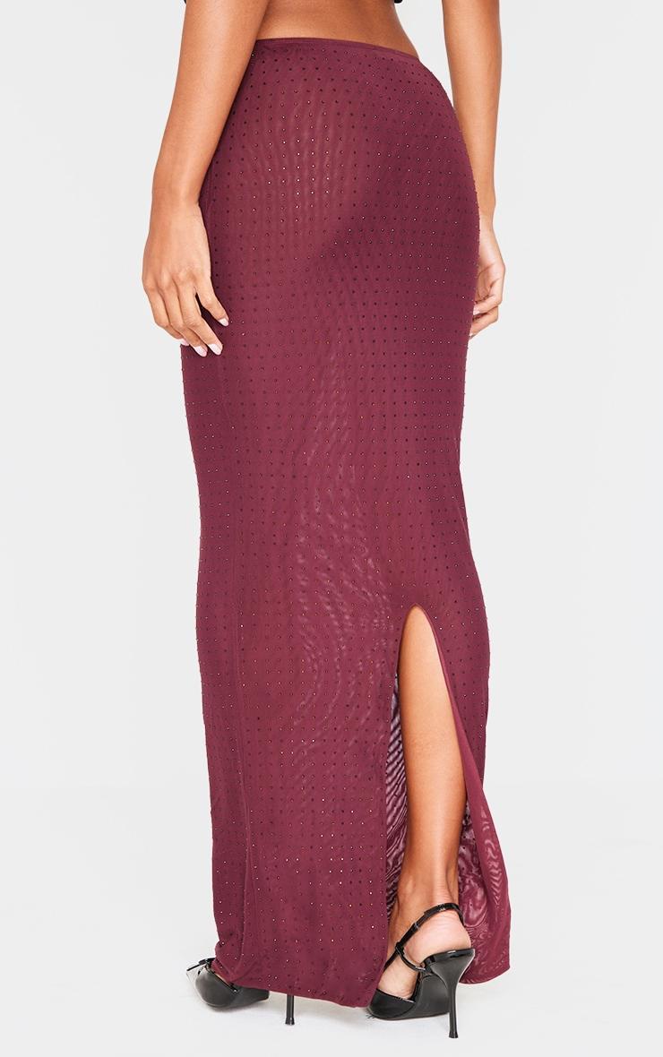 Burgundy Hot Fix Mesh Maxi Skirt Product Image