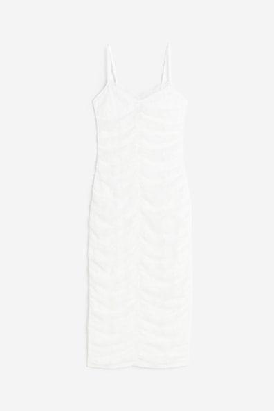 H & M - Gathered Lace Dress - White Product Image