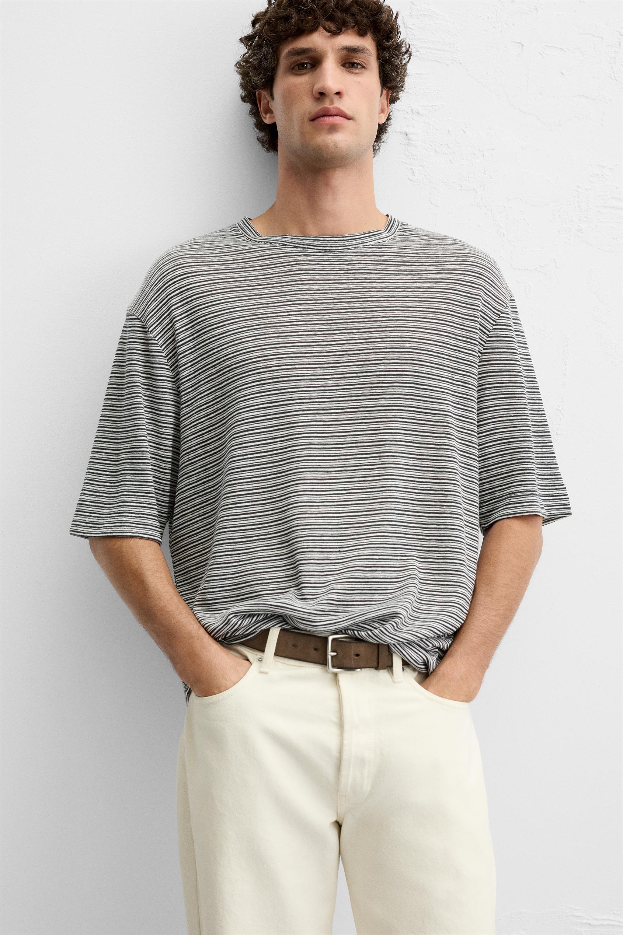 STRIPED HEMP - VISCOSE T-SHIRT Product Image