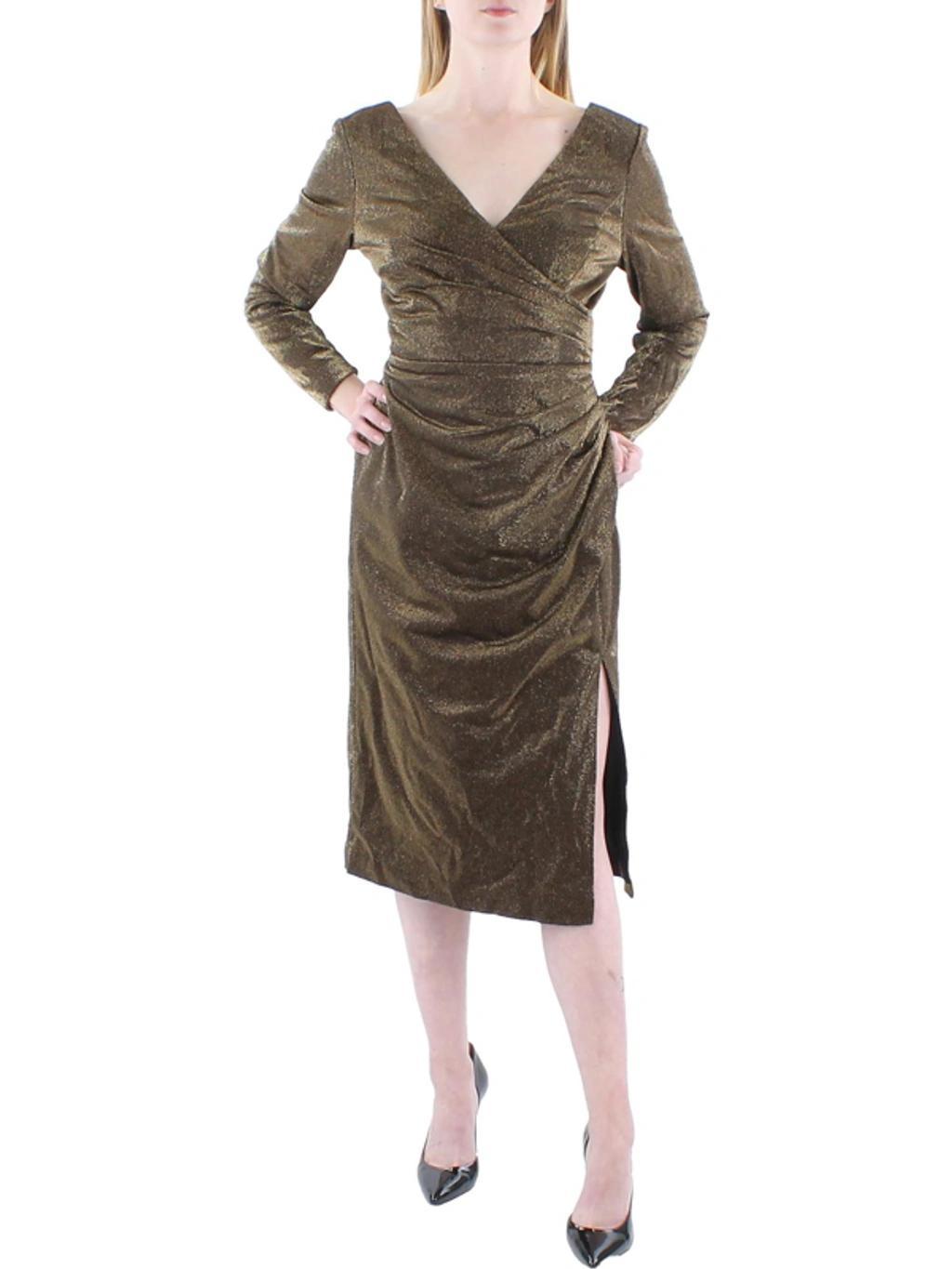 DRESS THE POPULATION Lois Womens Metallic Side Split Bodycon Dress In Multi Product Image