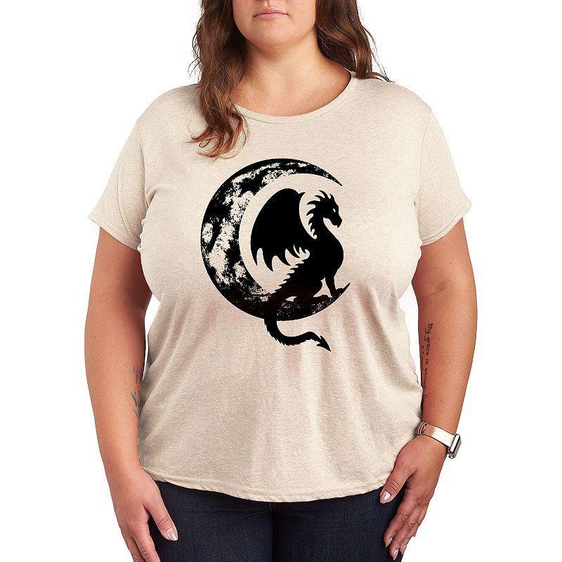 Plus Dragon Sitting On Crescent Moon Graphic Tee, Womens Brown Product Image