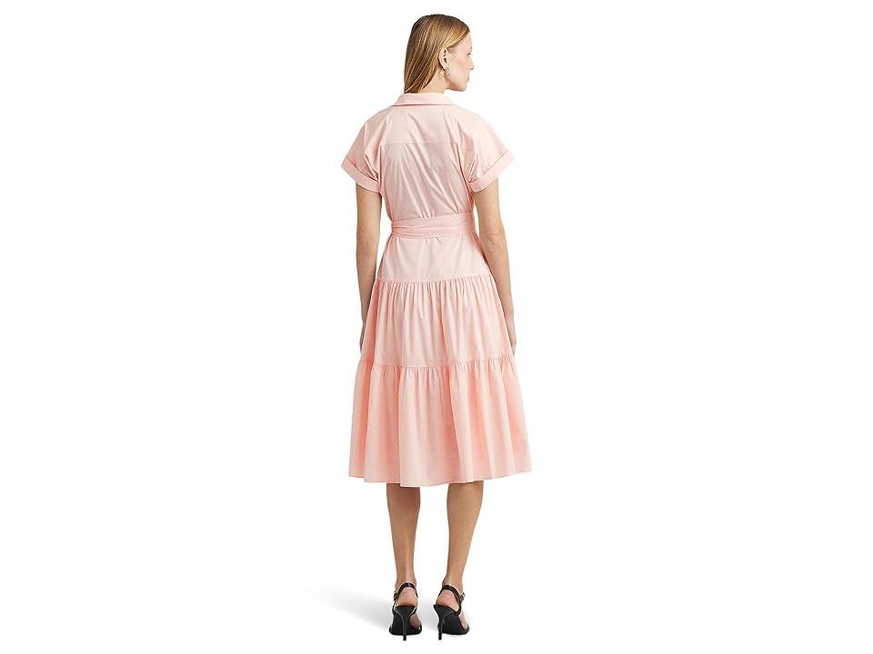 LAUREN Ralph Lauren Belted Cotton-Blend Tiered Dress Opal) Women's Dress Product Image