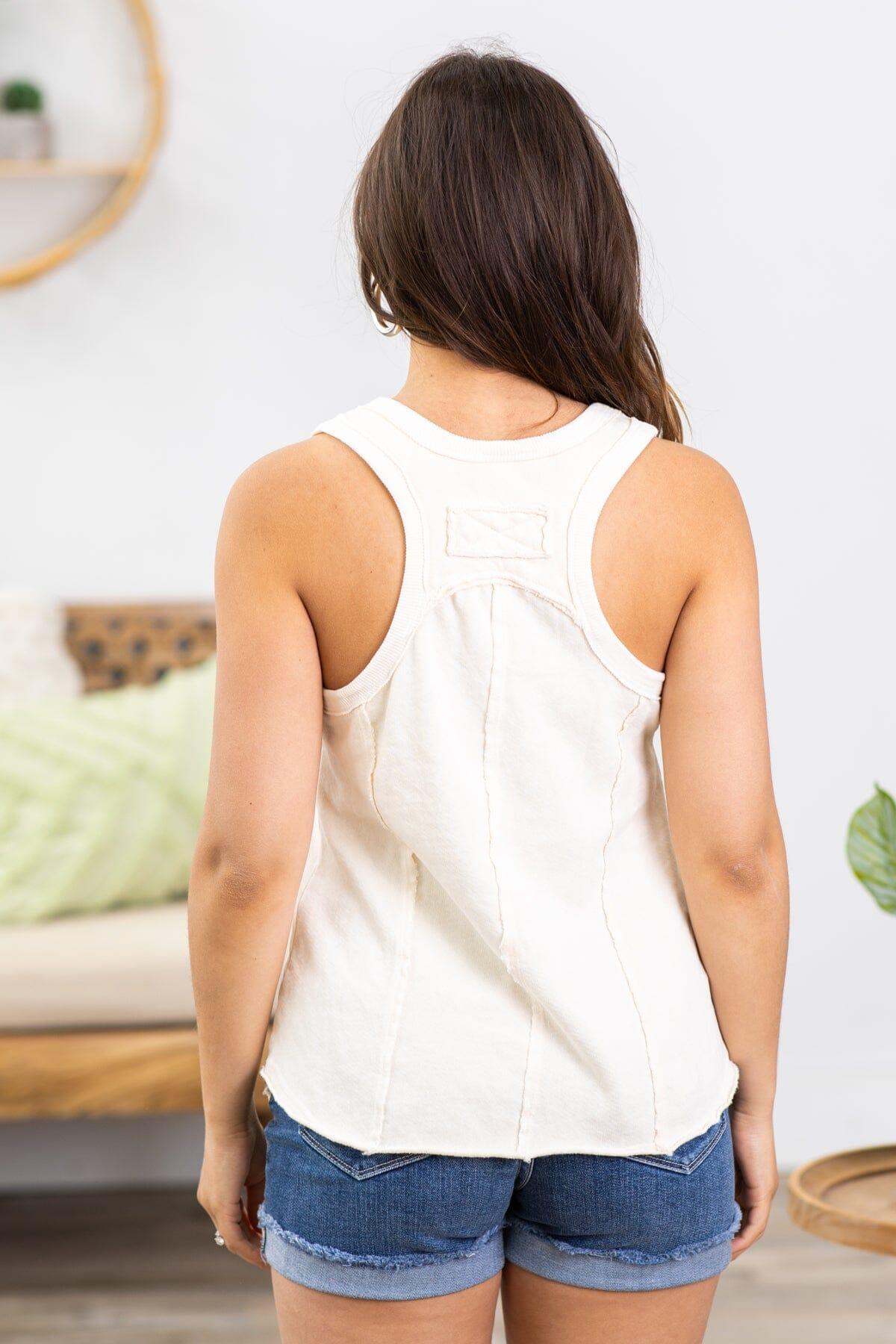 Cream Washed Racerback V-Neck Tank Product Image