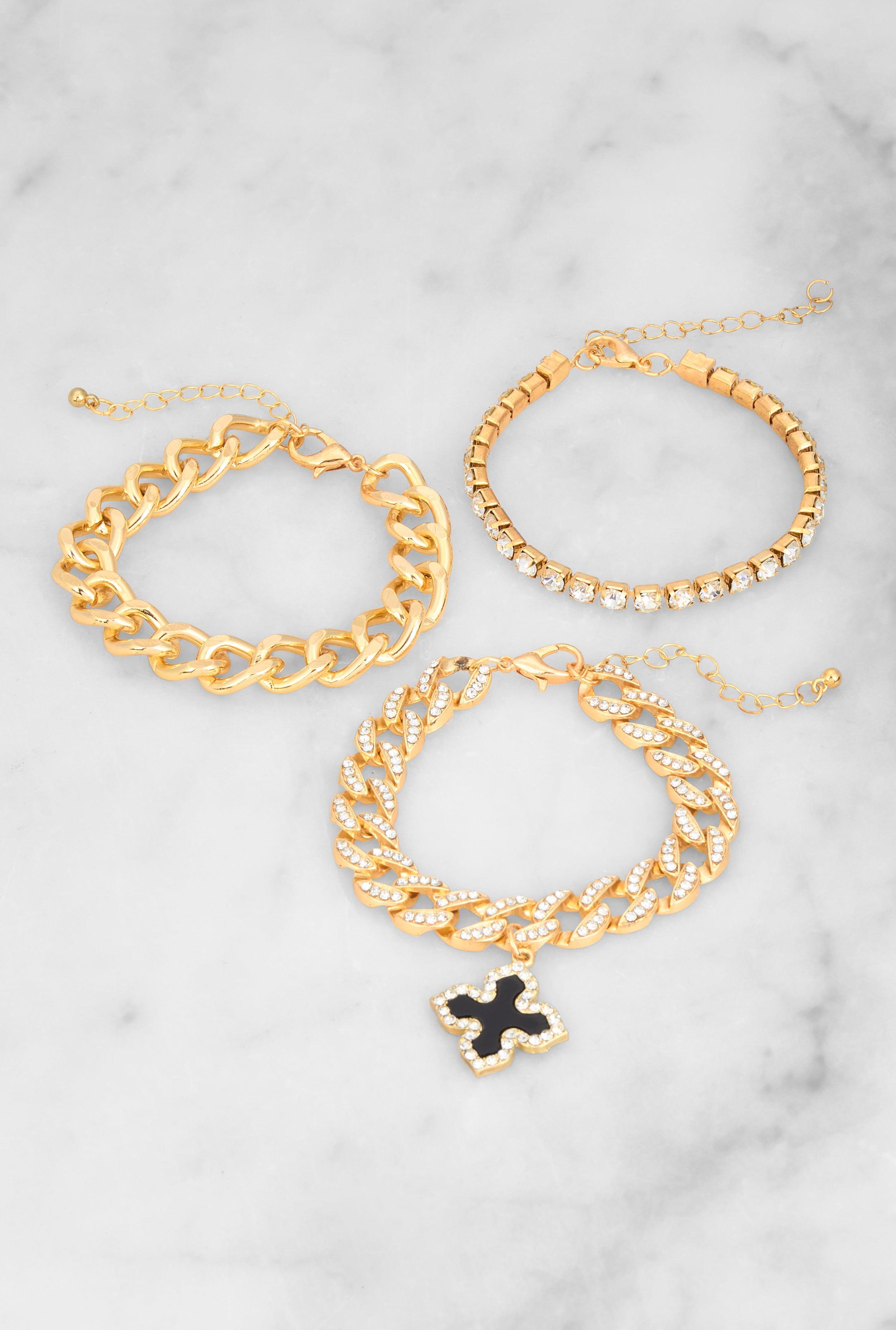 Clover Cross Charm Chain Bracelet Trio Female Product Image