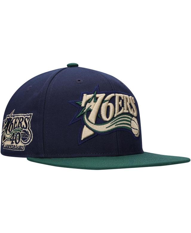 Mens Mitchell & Ness Navy/Green Philadelphia 76ers Hardwood Classics Grassland Fitted Hat 76r Blue Product Image