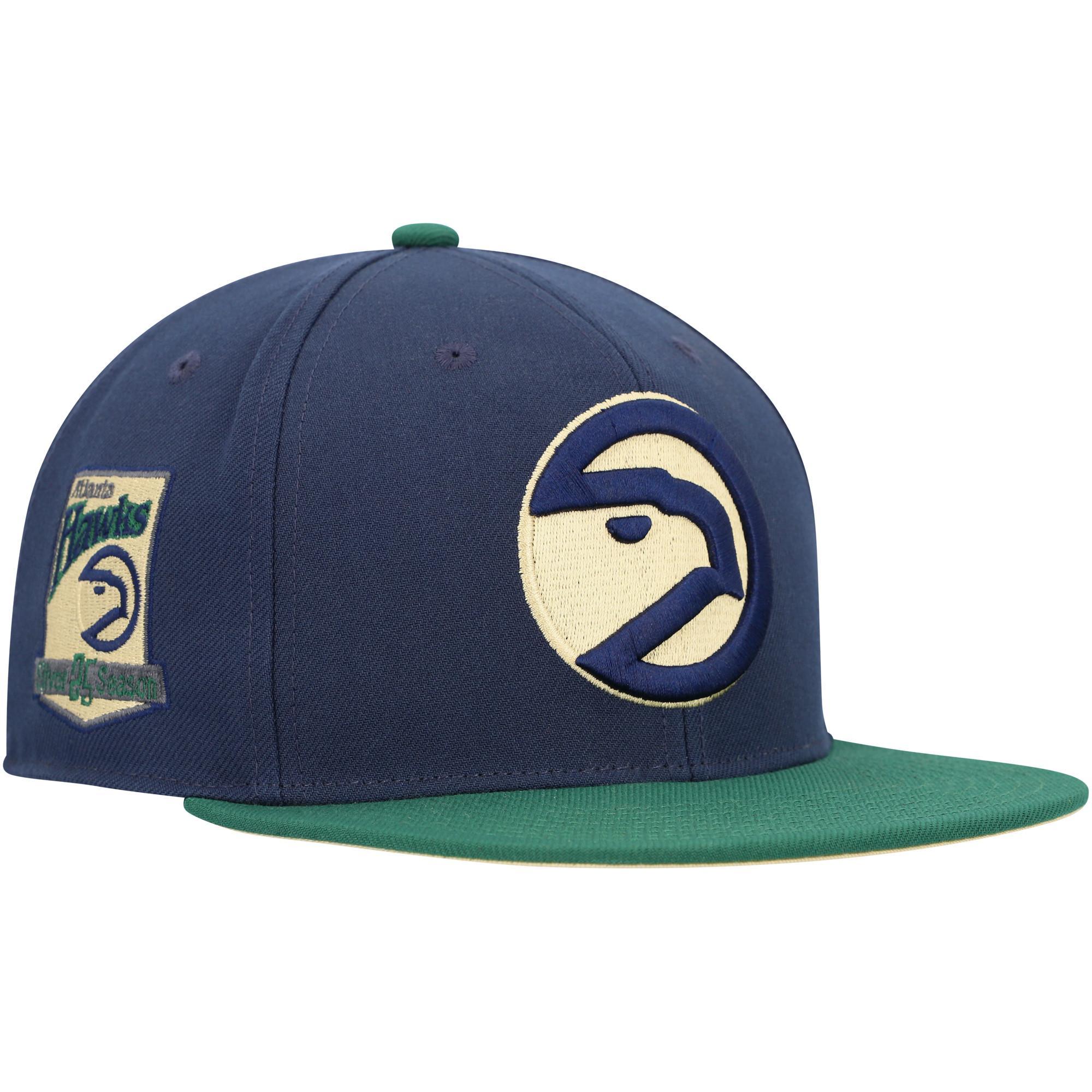 Mens Mitchell & Ness /Green Atlanta Hawks 25 Seasons Hardwood Classics Grassland Fitted Hat Blue Product Image