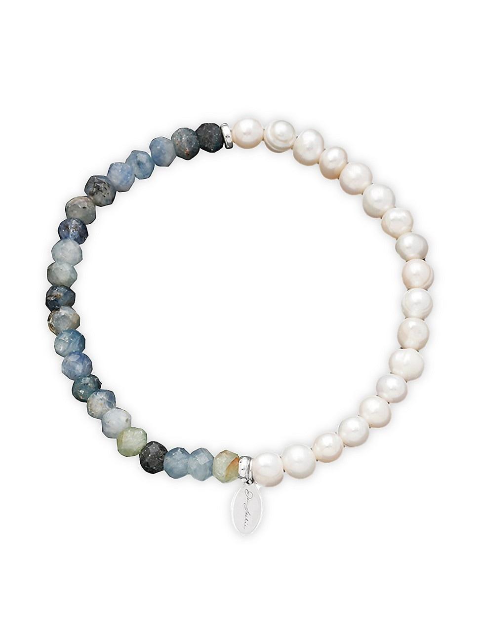 Mens Freshwater Pearl & Gemstone Beaded Bracelet Product Image