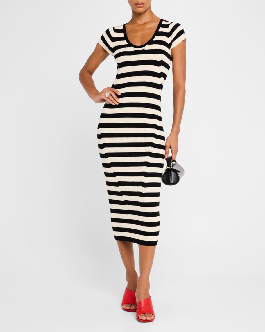 Striped Wool Cap-Sleeve Dress Product Image