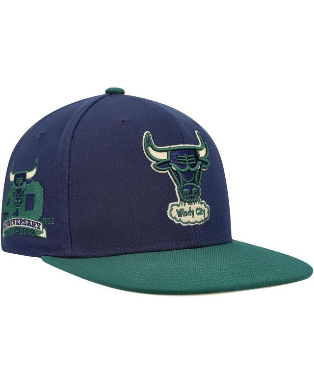 Mens Mitchell & Ness /Green Chicago Bulls 40th Anniversary Hardwood Classics Grassland Fitted Hat Blue Product Image