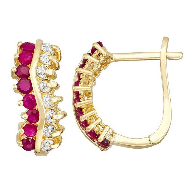 Tiara 10k Gold Ruby & 1/3 Carat T.W. Diamond Leverback Earrings, Womens Product Image