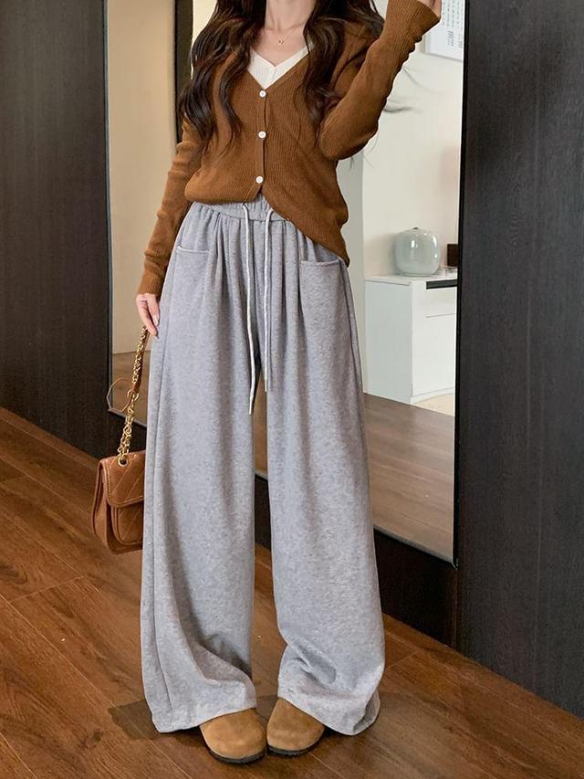 High Waist Plain Wide Leg Pants Product Image