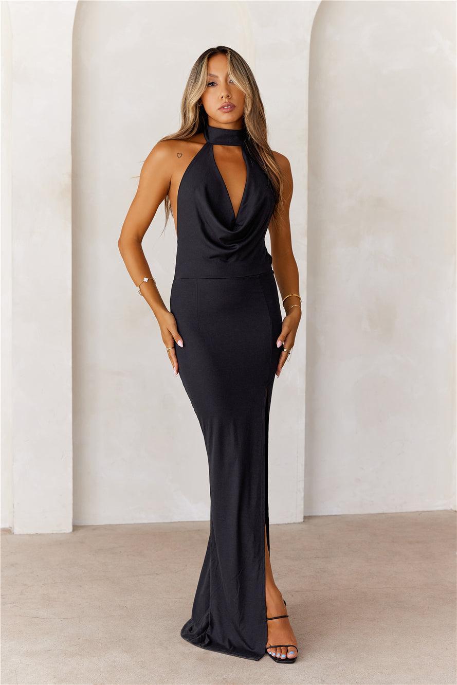 Refined Luxury Halter Maxi Dress Black Product Image