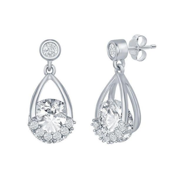 Sterling Silver Open Teardrop Cubic Zirconia Round Spinning Earrings, Womens Product Image