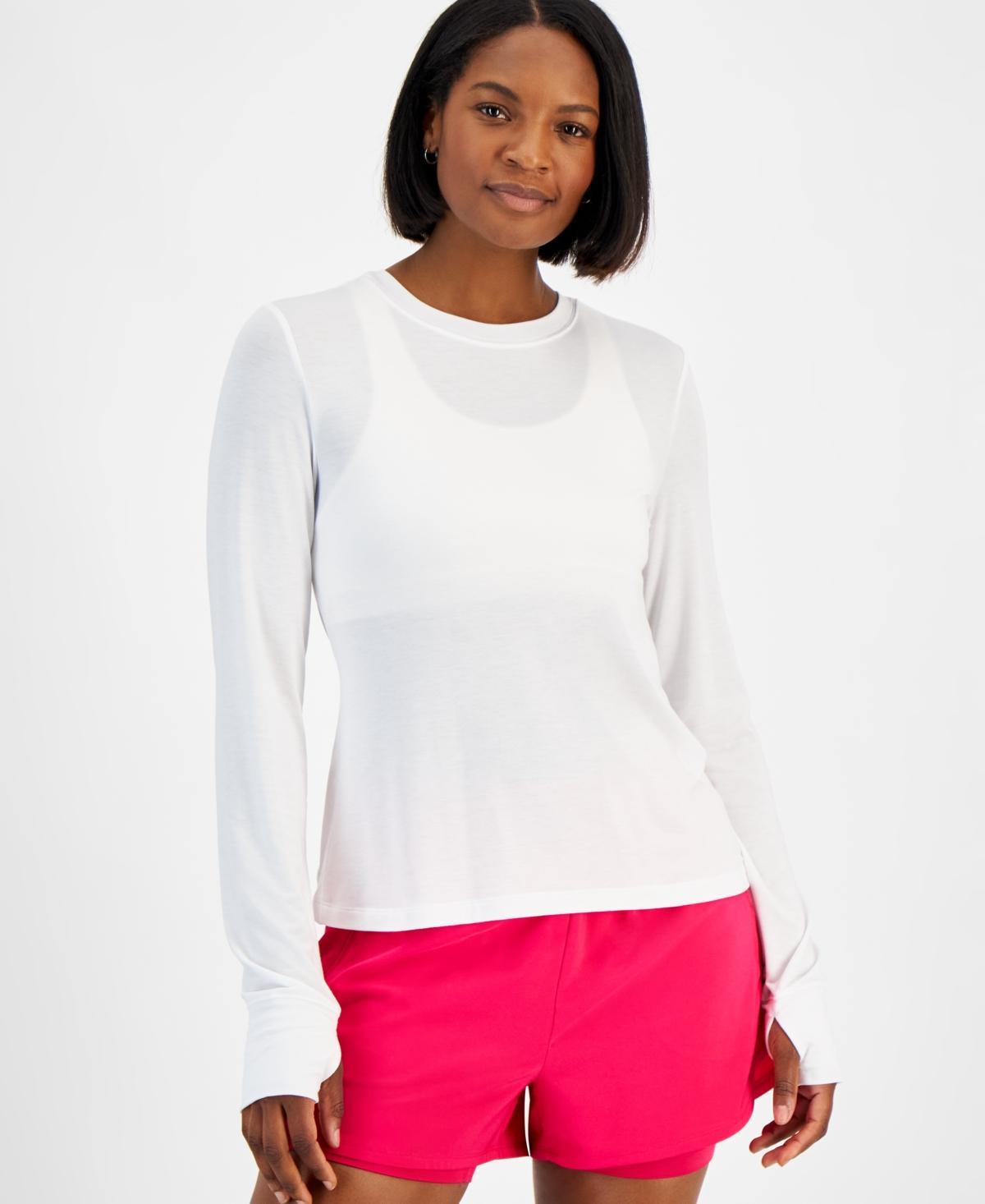 Id Ideology Womens Ruched-Back Thumb-Hole Long-Sleeve Top, Created for Macys Product Image