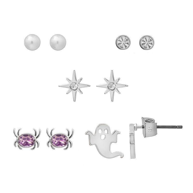 LC Lauren Conrad Halloween Ghost & Spider Stud Earring Set, Womens, Silver Tone Product Image