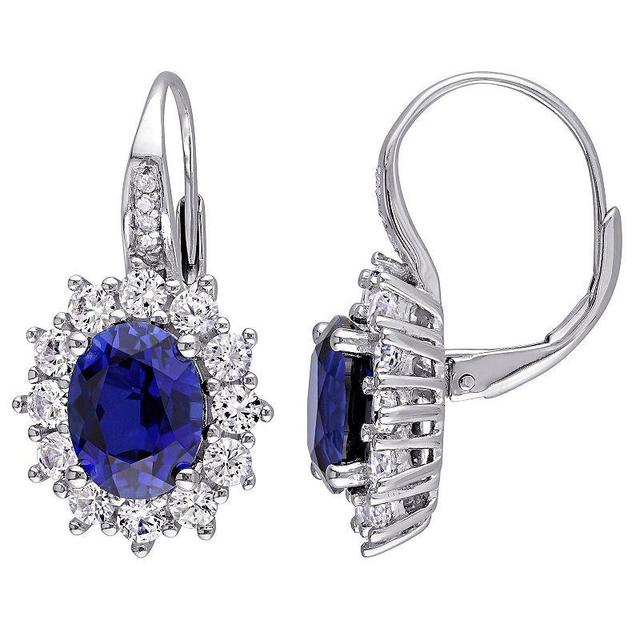 Stella Grace Sterling Silver Lab-Created Blue Sapphire, Lab-Created White Sapphire & Diamond Accent Leverback Earrings, Womens Product Image