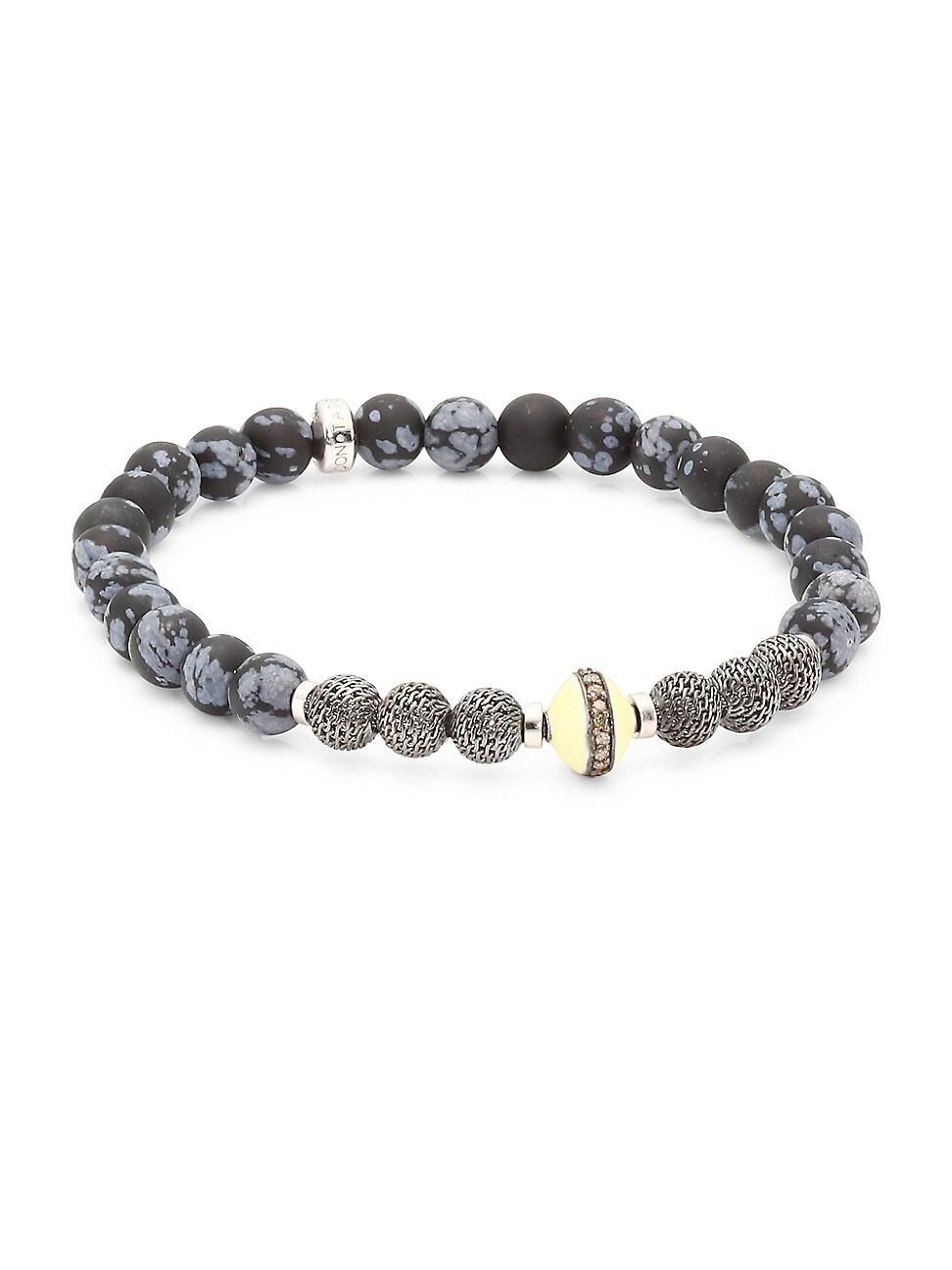 Mens Stonehenge Diamond, Jasper & Silver Beaded Bracelet Product Image