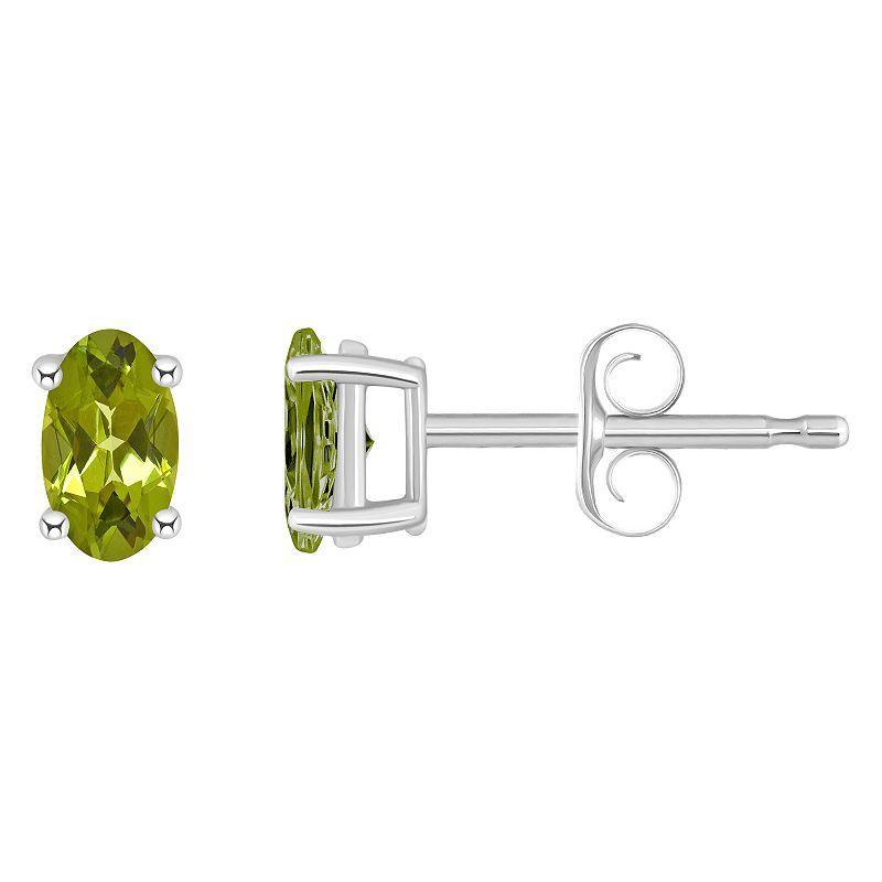 14k White Gold Oval Birthstone Stud Earrings, Womens, Peridot Aug Product Image