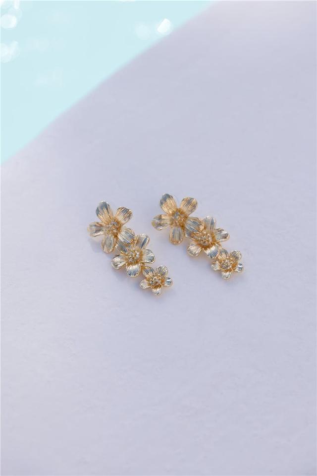 18k Gold Plated Hibiscus Earrings Gold Product Image