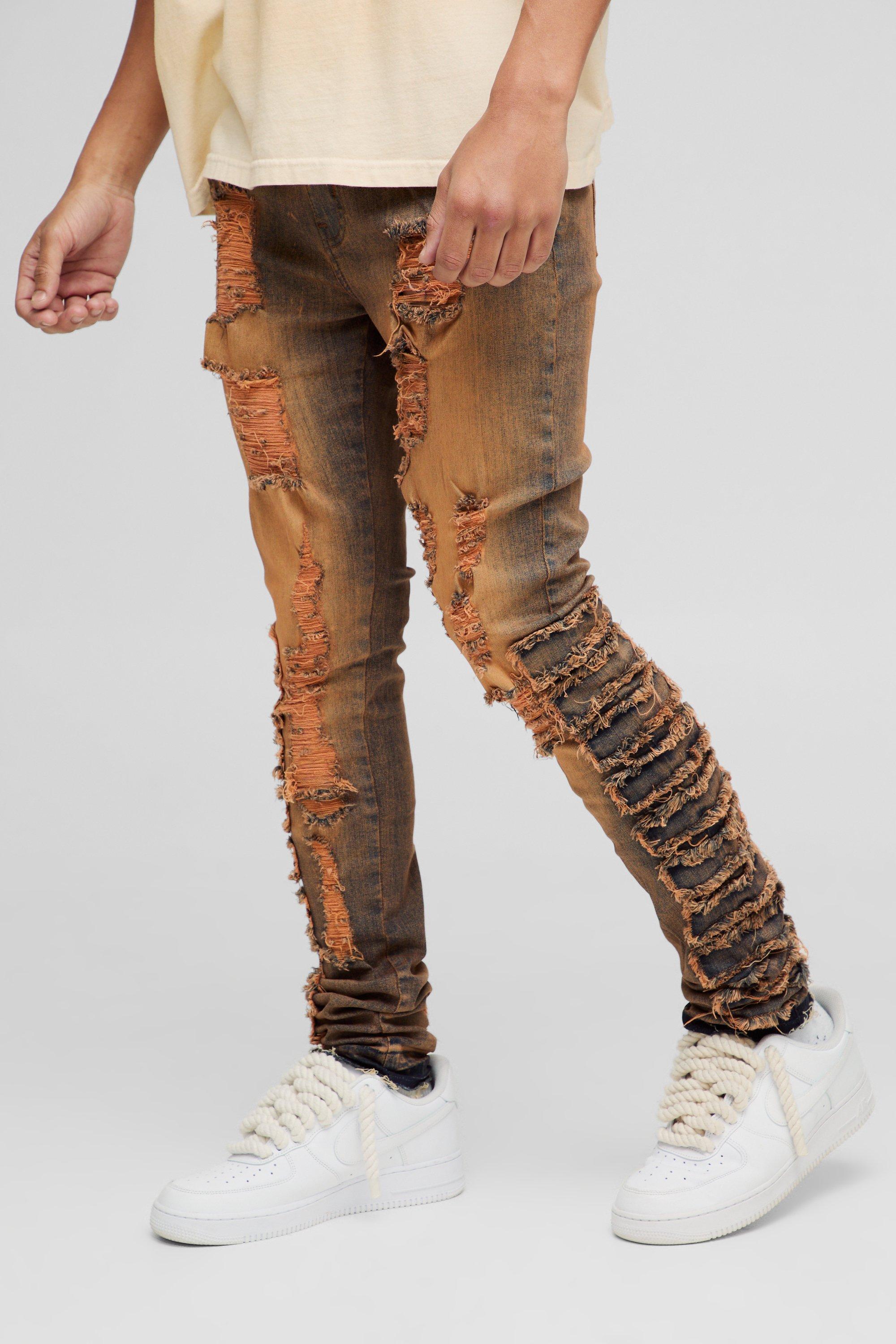 Skinny Stretch Stacked Ripped Jeans | boohooMAN USA Product Image