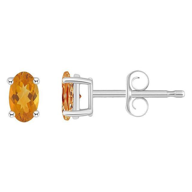 14k White Gold Oval Birthstone Stud Earrings, Womens, Citrine Nov Product Image