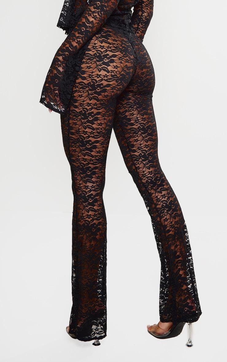 Black Floral Lace Skinny Flare Trousers Product Image