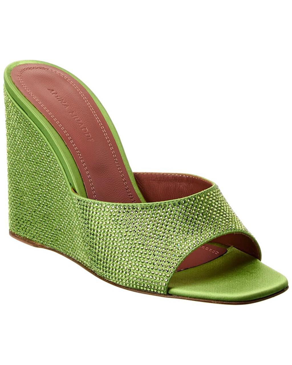 AMINA MUADDI Lupita Crystal-embellished Satin Wedge Sandals In Green Product Image